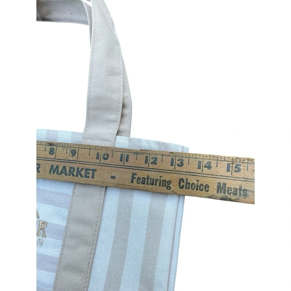 Trader Joe's MINI Canvas Reusable Bag, w/ Off White or Tan, LIGHT BROWN STRIPES